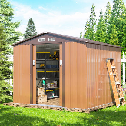 JAXPETY 8 x 8 Sheds & Outdoor Storage Garden Shed Tool Metal Outdoor Storage Shed with Sliding Doors for Backyard, Patio, Lawn Coffee 8'x8'