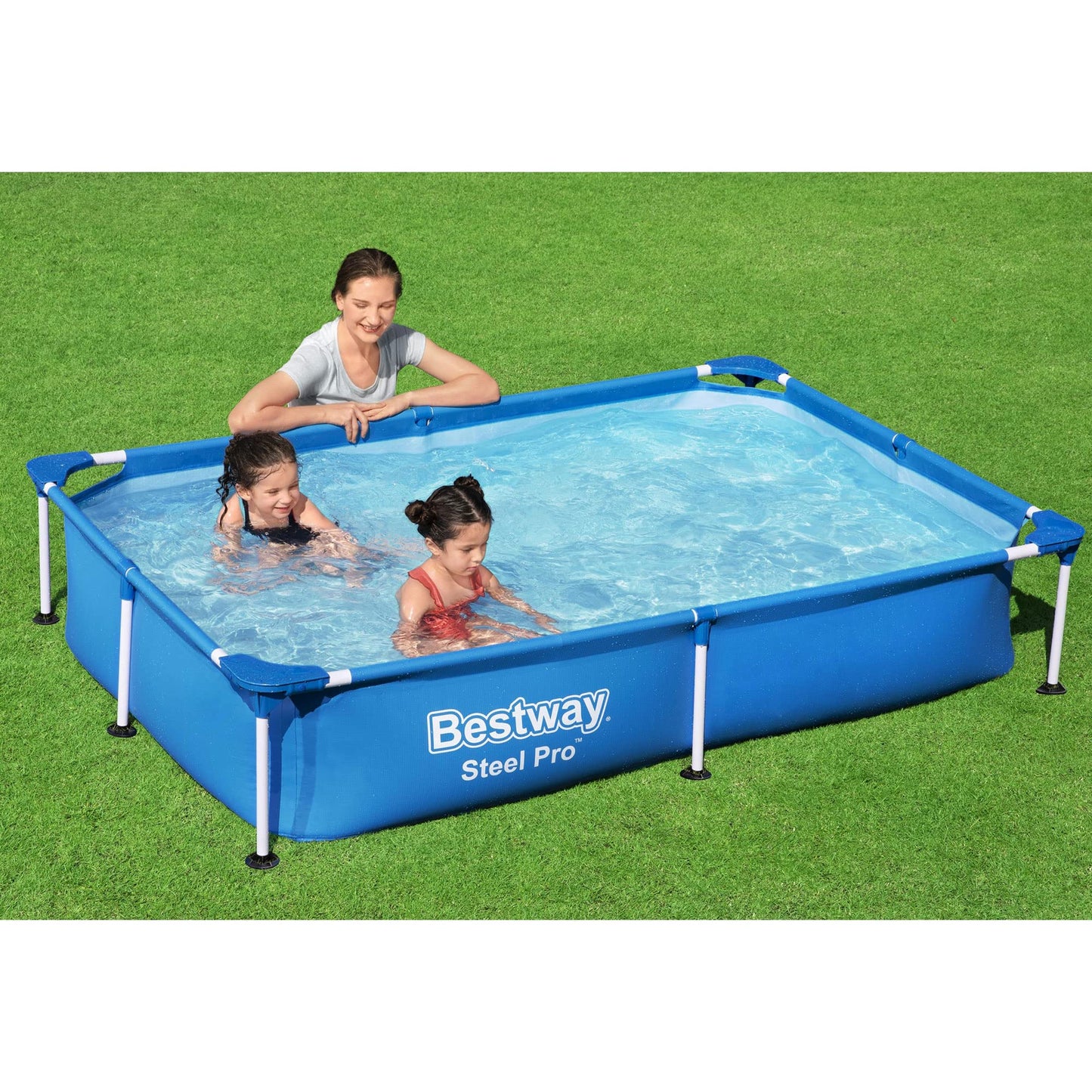 Bestway Steel Pro 87 Inch x 59 Inch x 17 Inch Rectangular Metal Frame Above Ground Outdoor Backyard Swimming Pool, Blue (Pool Only) 7.25' x 4.9' x 17"