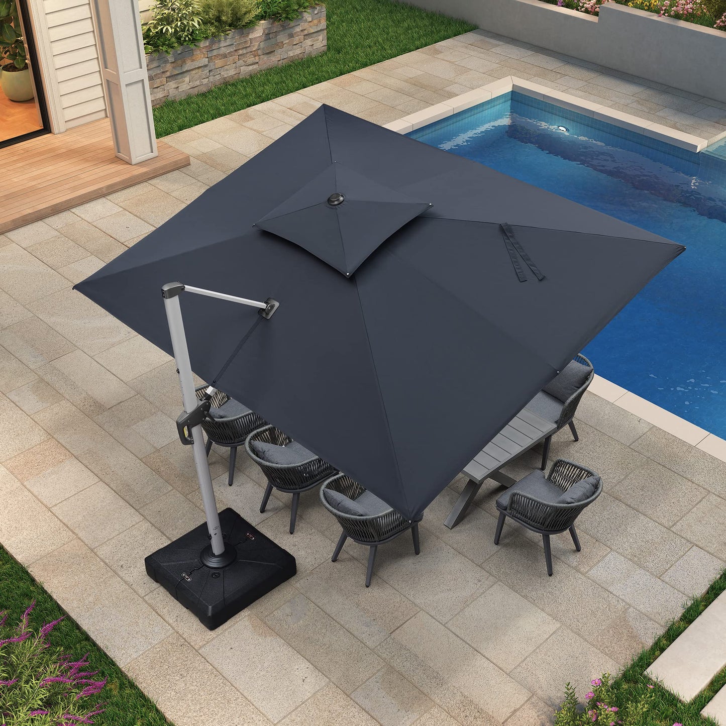 Patio Umbrella Outdoor Rectangle Umbrella  9' X 12' Grey