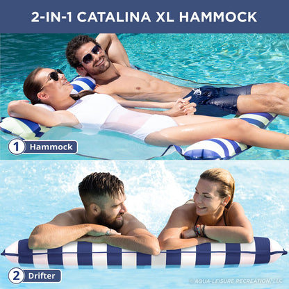 Aqua Original Monterey Hammock 4 en 1 Flotteur de piscine et hamac à eau – Flotteurs de piscine gonflables polyvalents pour adultes – Matériau PVC épais et antiadhésif breveté Navy 1-2 Person XL Hamac