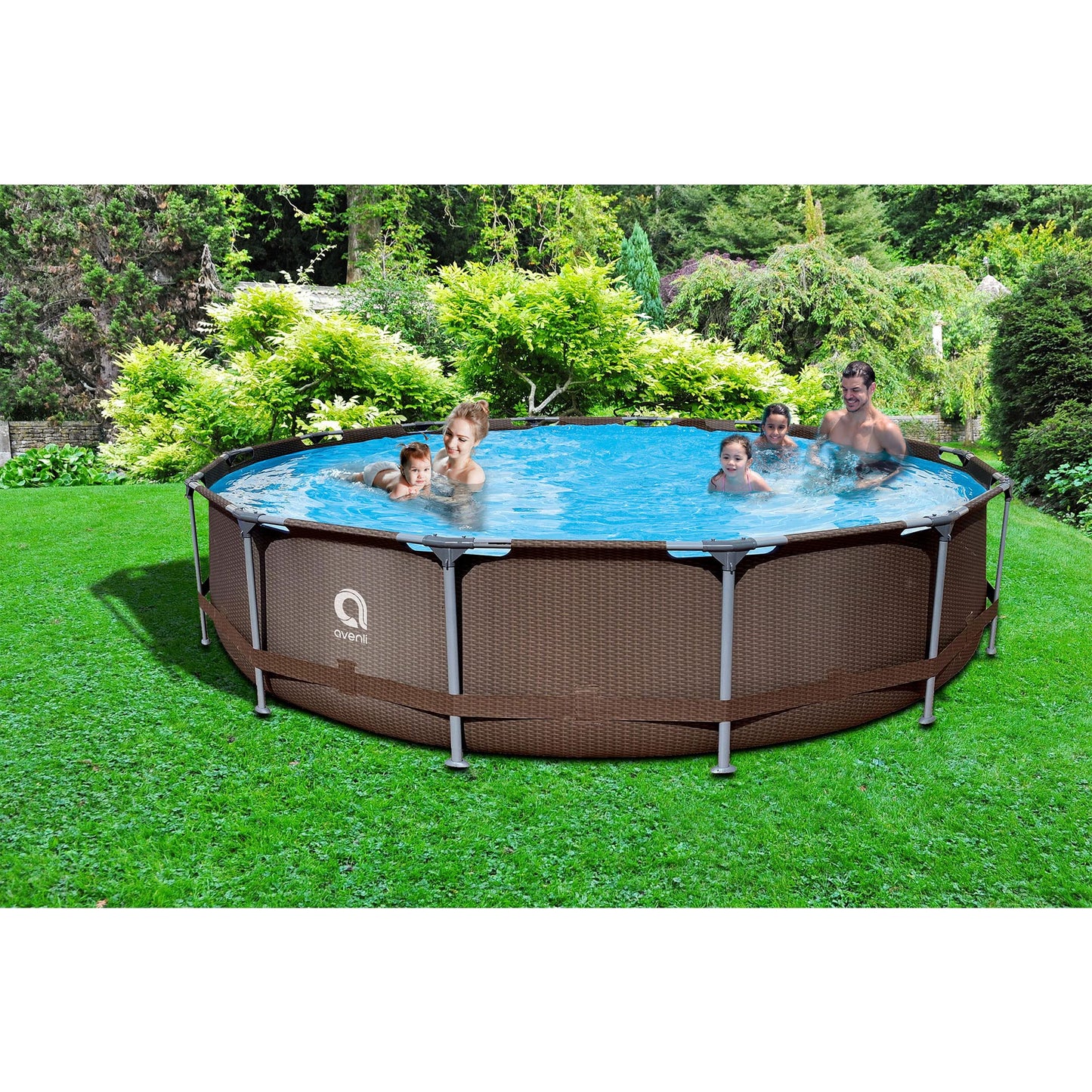 JLeisure Avenli 15 Foot x 33 Inch Round Steel Frame LamTech Above Ground Swimming Pool with Triangle Lock Frame System, Brown 15' x 33' Rattan Brown