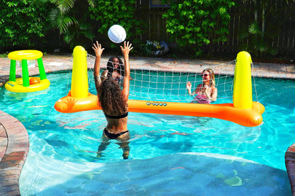 G-Loco Pool Volleyball Set et Pool Basketball Hoops Flottants; Comprend 2 balles ; filet de volleyball de piscine ; panier de basket-ball de piscine ; Volley-ball pour piscine ; Basket-ball pour piscine ; Jeux de flotteurs de piscine