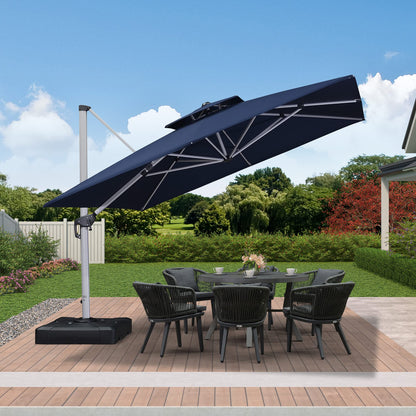 Parasol de patio carré de luxe 11 pieds bleu marine 