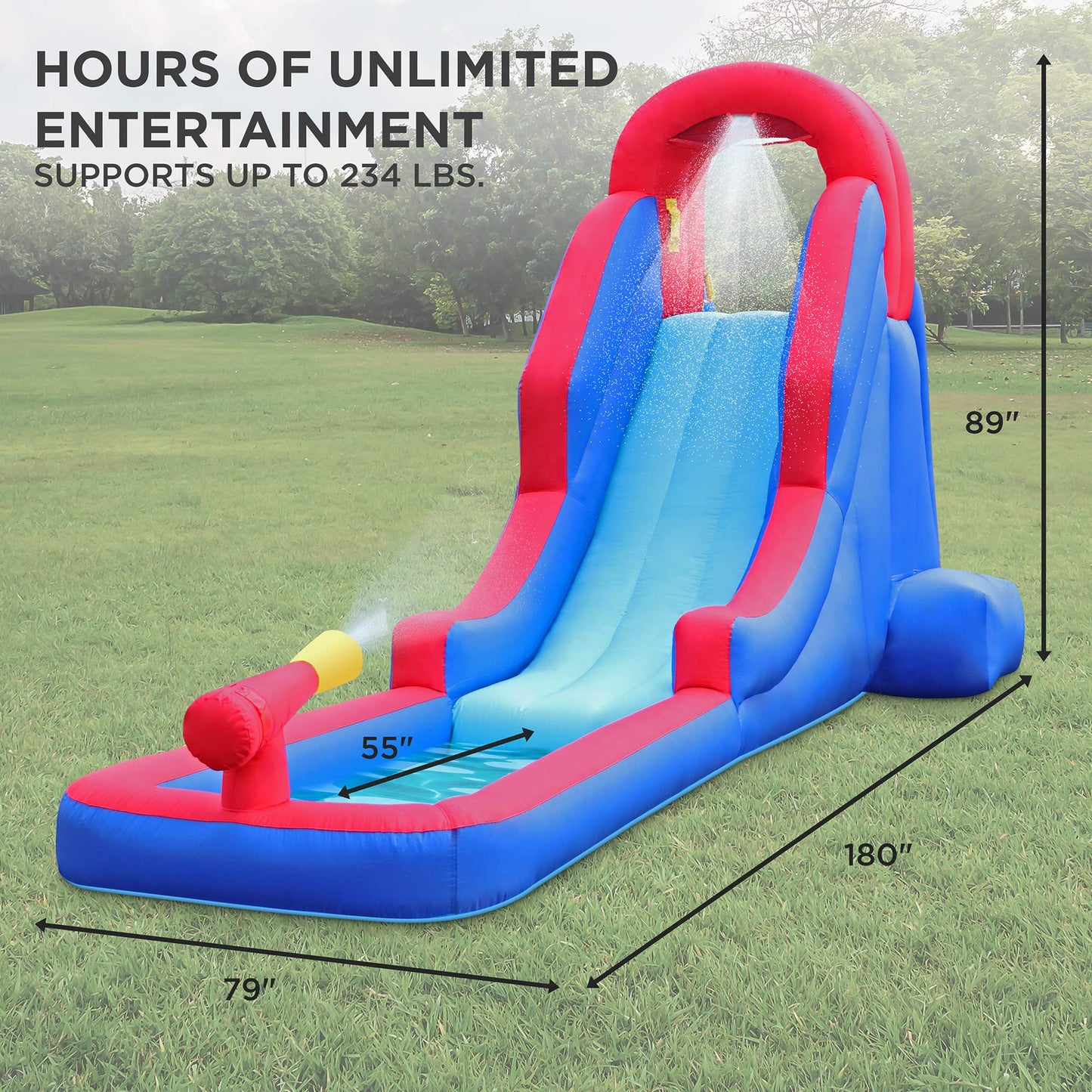 Sunny & Fun Compact Inflatable Water Slide Park – Heavy-Duty Nylon for Outdoor Fun - Climbing Wall, Slide, & Small Splash Pool – Easy to Set Up & Inflate with Included Air Pump & Carrying Case Blue/Red