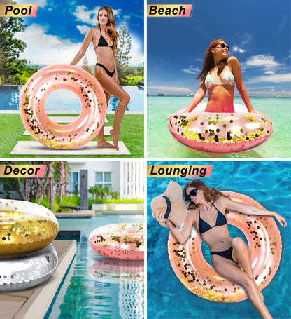 CoTa Global Gonflable Piscine Float Tube Confetti 36 Pouces Premium Swim Ring Heavy Duty Vinyle Flottaison Piscine Flotteurs Jouet pour La Plage, Fête, Vacances, Résistant Aux UV - Pool Party Or Rose 36"