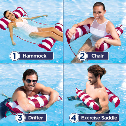 Aqua Original 4 en 1 Monterey Hammock Pool Float &amp; Water Hamac - Flotteurs de piscine gonflables multi-usages pour adultes - Matériau PVC épais et antiadhésif breveté Bordeaux - Hamac