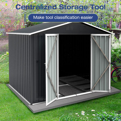 Lyromix 8' × 6' Metal Outdoor Storage Shed with Door & Lock, Waterproof Garden Storage Tool Shed with Base Frame for Backyard Patio, Black 8*6 FT