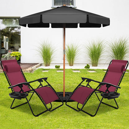 Chaise longue Goplus Zero Gravity, chaise longue inclinable et pliante réglable avec oreiller et porte-gobelet, fauteuil inclinable de terrasse pour piscine extérieure, camp, cour (lot de 2, vin) lot de 2