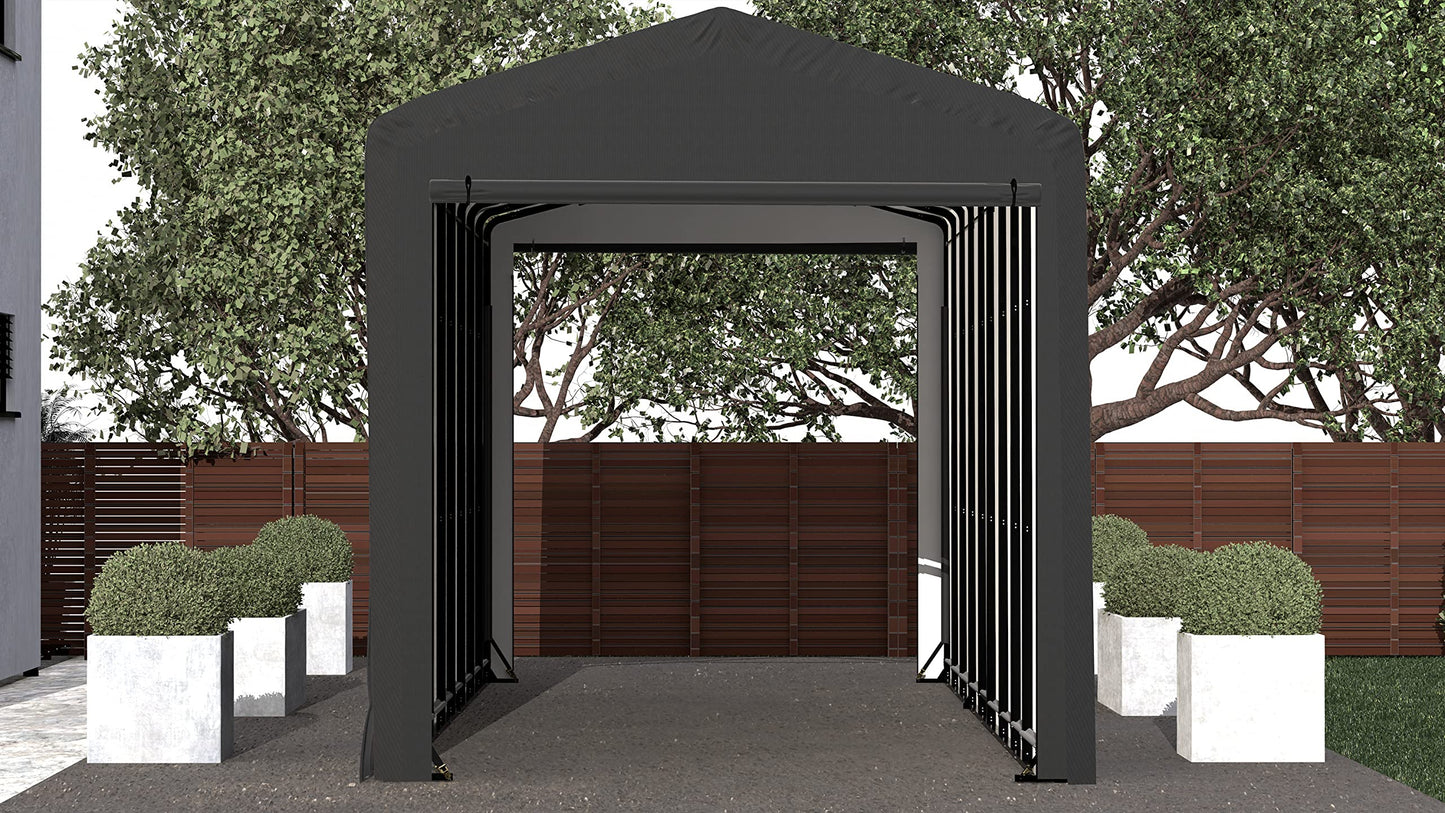 ShelterLogic ShelterTube Garage & Storage Shelter, 14' x 40' x 16' Heavy-Duty Steel Frame Wind and Snow-Load Rated Enclosure, Gray 14' x 40' x 16'