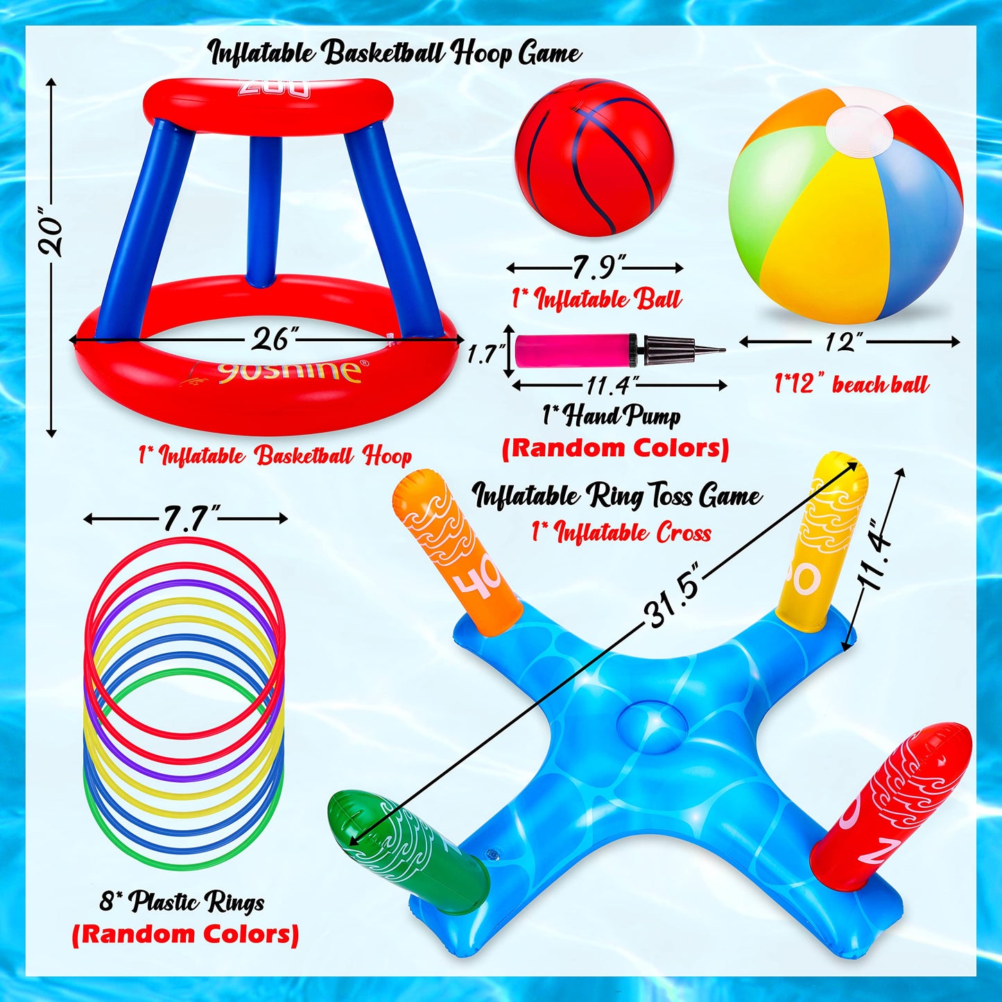 3 ensembles de jouets de piscine pour adultes et famille – Panier de basket flottant et anneau gonflable et ballon de plage pour enfants, accessoires de flotteurs aquatiques amusants