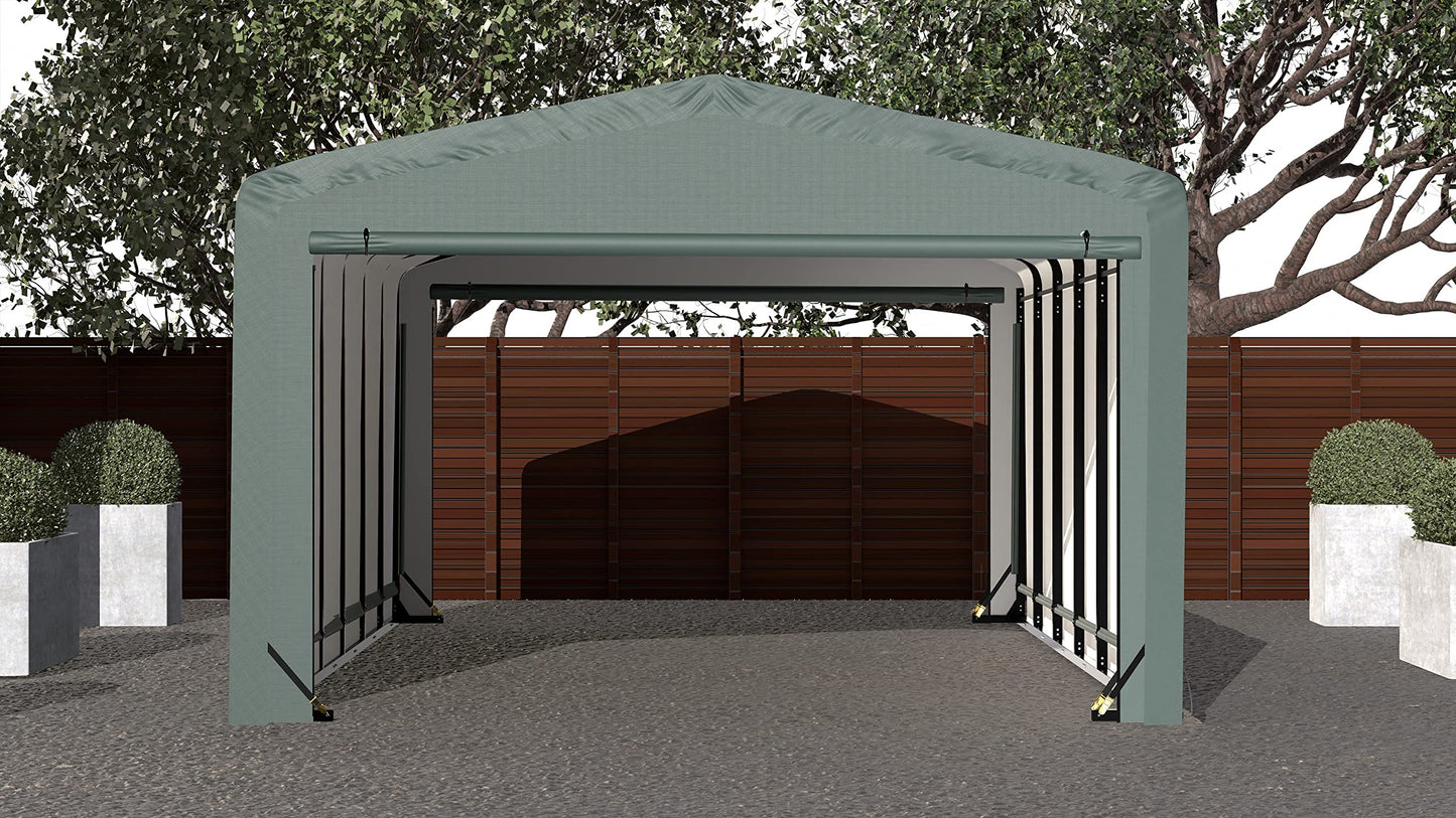 ShelterLogic ShelterTube Abri de garage et de stockage, 12' x 27' x 8', cadre en acier robuste, boîtier résistant au vent et à la neige, vert 12' x 27' x 8' 