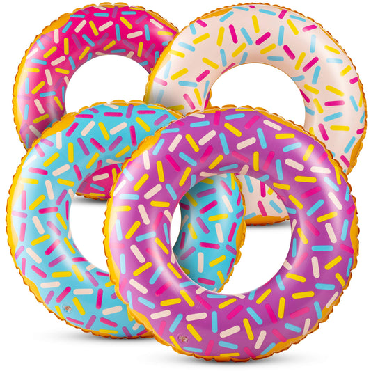 Donuts gonflables (lot de 4) Donuts gonflables à saupoudrer de 24 pouces, dans des couleurs fluo assorties, pour l'été, la piscine, les décorations de fête sur la plage, anneau flottant pour les jeunes enfants et les tout-petits