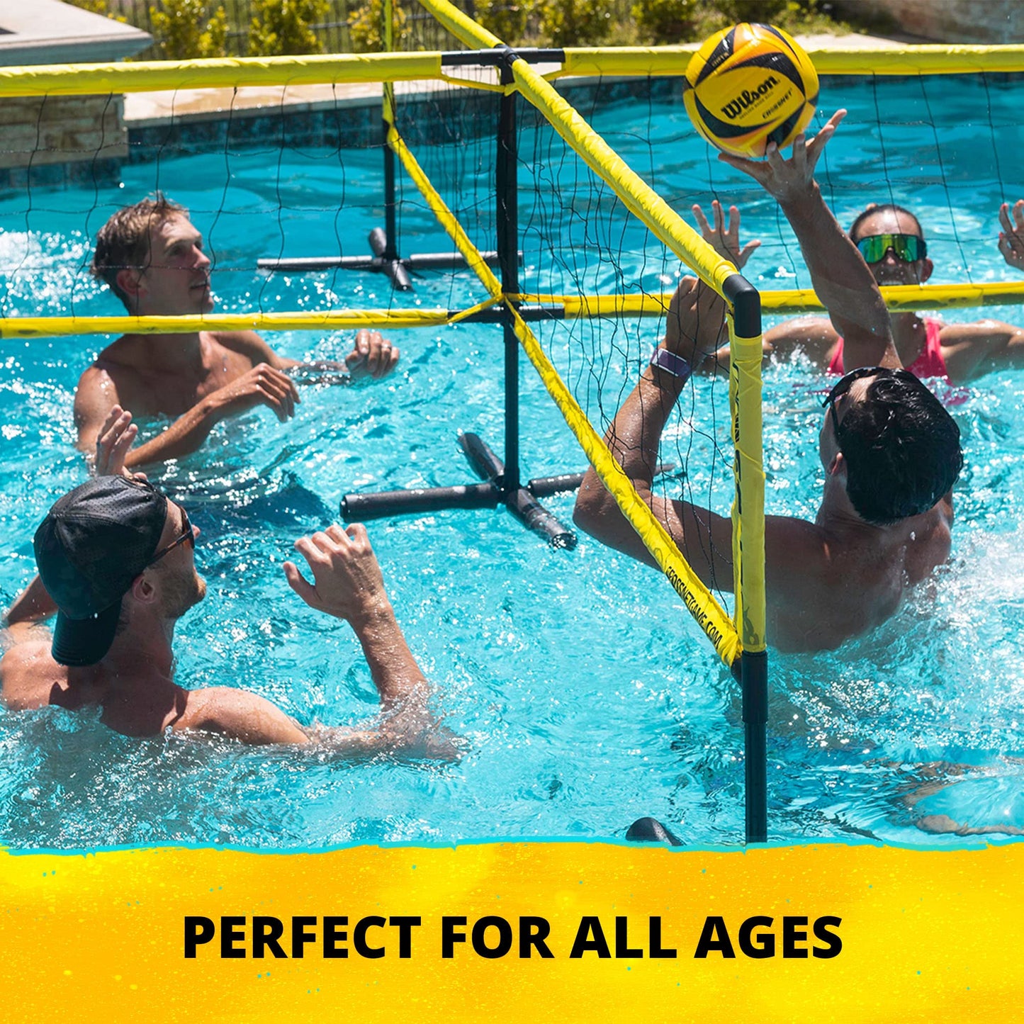 CROSSNET H2O Volleyball Pool Game for Adults and Family - Four Square Net Pool Game - Quick Assemble & Portable - Pool Volleyball Set for Inground Pools - Perfect Pool Toys for All Ages W/Accessories