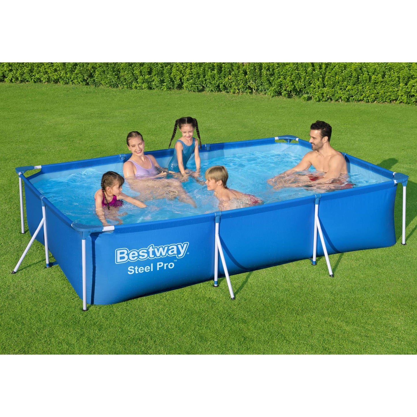 Bestway Steel Pro 9.8' x 6.6' x 26" Rectangular Steel Frame Above Ground Outdoor Backyard Swimming Pool Set with 330 GPH Filter Pump 118" x 79" x 26"