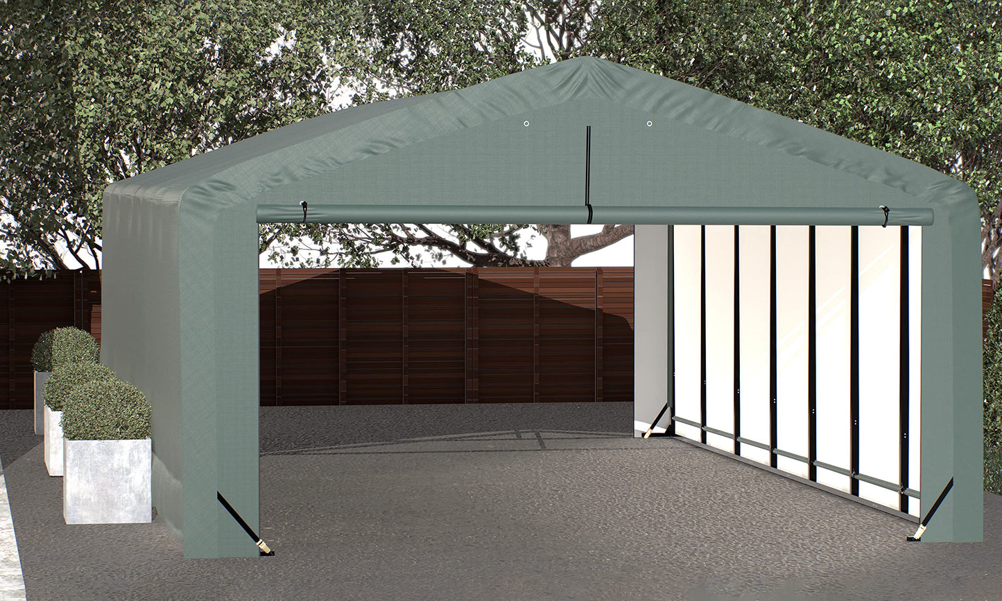 ShelterLogic ShelterTube Garage & Storage Shelter, 20' x 32' x 12' Heavy-Duty Steel Frame Wind and Snow-Load Rated Enclosure, Green 20' x 32' x 12'