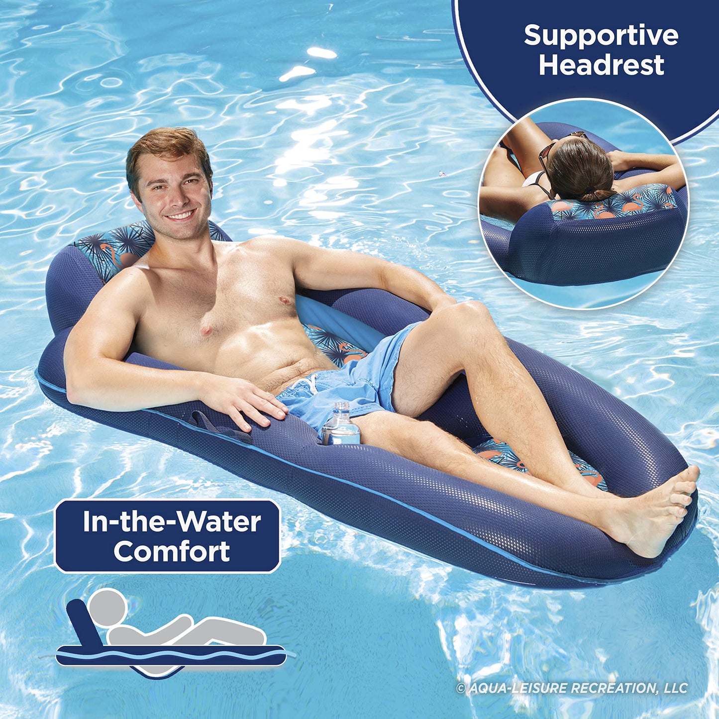 Aqua Luxury Pool Float Lounges, Recliners, Tanners – Multiple Colors/Styles – for Adults and Kids Floating XL Lounge Palm Beach Flamingo