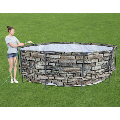 Bestway 56817E 12' x 30" Steel Pro Max Round Steel Frame 5-Person 1,710 Gallon Above Ground Swimming Pool Kit with Filter Pump and Filter, Stone Print 12' x 30" - Stone Print