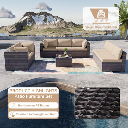 ALAULM 9 Pieces Sectional Sofa Sets, Outdoor Patio Furniture Set - Sand