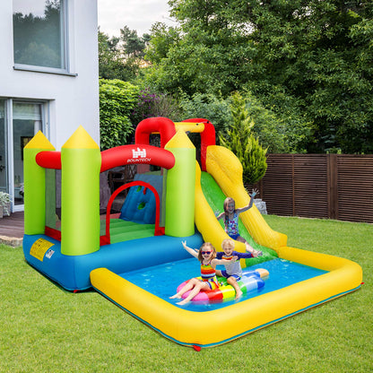 Toboggan aquatique gonflable Costzon, maison rebondissante pour enfants avec grande zone de saut, mur d'escalade, piscine à éclaboussures, toboggans aquatiques gonflables pour enfants, cadeaux de fête dans le jardin sans souffleur