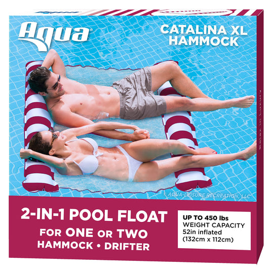 Aqua Original 4-in-1 Monterey Hammock Pool Float & Water Hammock – Multi-Purpose, Inflatable Pool Floats for Adults – Patented Thick, Non-Stick PVC Material Burgundy – 1-2 Person Xl Hammock