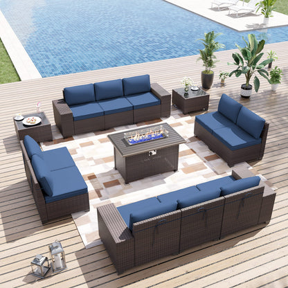 ALAULM 13 Pieces Outdoor Patio Furniture Set with Propane Fire Pit Table Outdoor Sectional Sofa Sets