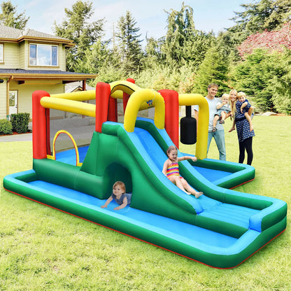 BOUNTECH Toboggan aquatique gonflable, maison rebondissante pour enfants avec piscine à éclaboussures, mur d'escalade, parc aquatique, toboggans aquatiques gonflables pour enfants et adultes, cadeaux de fête sans souffleur