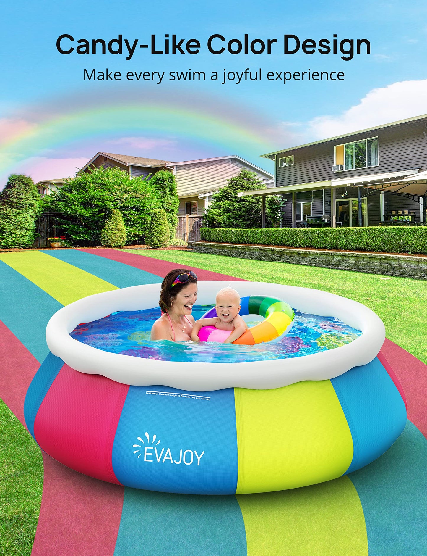 Inflatable Swimming Pool, EVAJOY 10ft ×30in Easy Set Pool with Pool Cover, Blow Up Pool Swimming Pools Above Ground for Kids Adults Family Backyard Garden 10ft*30in