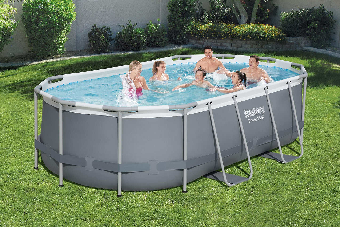 Bestway Power Steel 14' x 8'2" x 39.5" Oval Above Ground Pool Set | Includes 530gal Filter Pump, Ladder, ChemConnect Dispener 14' x 8'2" x 39.5"