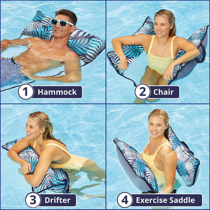 Aqua Original Monterey Hammock 4 en 1 Flotteur de piscine et hamac à eau – Flotteurs de piscine gonflables polyvalents pour adultes – Matériau PVC épais et antiadhésif breveté Supreme Hamac – Fougère bleue