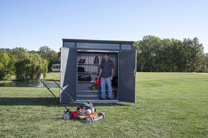 Sojag Denali Bâtiment de stockage extérieur verrouillable en acier avec fenêtres Anthracite 8' x 5' 