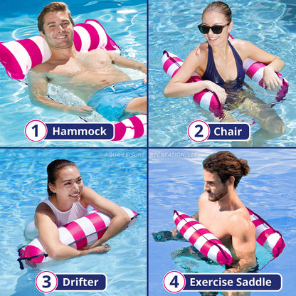 Aqua Original 4 en 1 Monterey Hammock Pool Float &amp; Water Hamac - Flotteurs de piscine gonflables multi-usages pour adultes - Matériau PVC épais et antiadhésif breveté - Rose Rose - Hamac