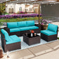 ALAULM 6 Pieces High-back Sectional Sofa Set Patio Furniture - Blue