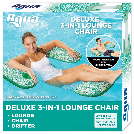 Aqua Pool Chair Float Lounge for Adults – Multiple Colors/Shapes/Styles – for Adults and Kids Floating 3-in-1 Green Mosaic