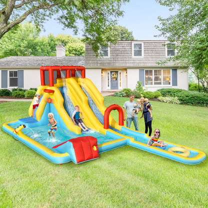 BOUNTECH Inflatable Water Slide, 7 in 1 Mega Waterslide Park for Kids Backyard Fun w/Double Long Slide, 735W Blower, Splash Pool, Water Slides Inflatables for Kids and Adults Outdoor Party Gifts With 735W Air Blower