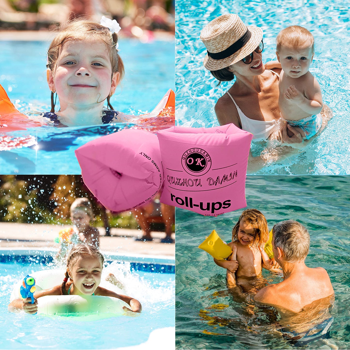 Arm Swim Floaties for Kids 5-7 - Inflatable Kids Arm Floaties for Pool - Wing Arm Band Swimmies - Perfect for Learning How to Swim for Kid and Adult (Yellow) Pink