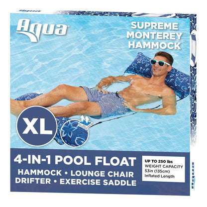 Aqua Original 4 en 1 Monterey Hammock Flotteur de piscine et hamac d'eau – Flotteurs de piscine gonflables polyvalents pour adultes – Matériau PVC épais et antiadhésif breveté Supreme Hamac – Orchidée bleue