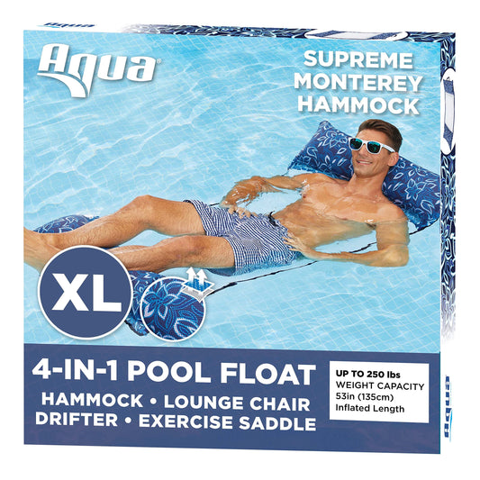 Aqua Original 4 en 1 Monterey Hammock Flotteur de piscine et hamac d'eau – Flotteurs de piscine gonflables polyvalents pour adultes – Matériau PVC épais et antiadhésif breveté Supreme Hamac – Orchidée bleue