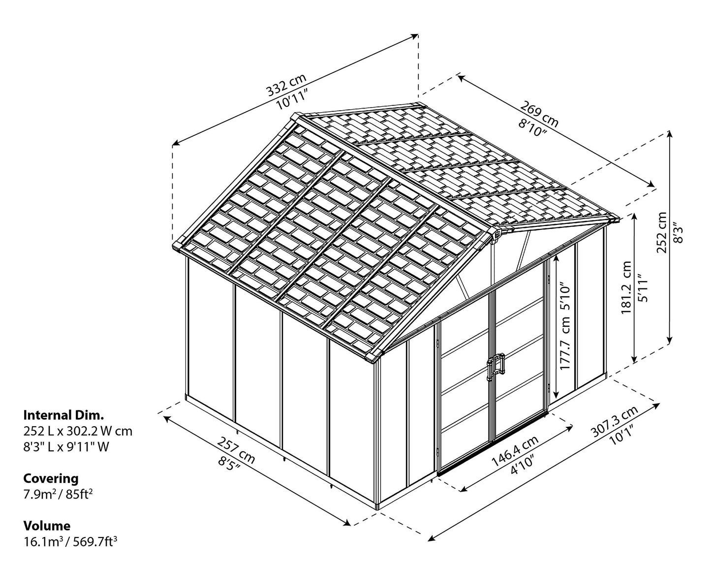 Palram - Canope | Remise de rangement Yukon 11x9, gris 11' x 9' 