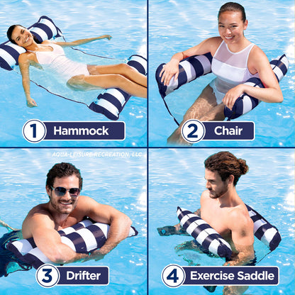 Aqua Original Monterey Hammock 4 en 1 Flotteur de piscine et hamac à eau - Flotteurs de piscine gonflables multi-usages pour adultes - Matériau PVC épais et antiadhésif breveté Bleu Marine - Hamac