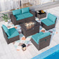 ALAULM 7 Pieces Outdoor Patio Furniture Set with Propane Fire Pit Table Patio Sectional Sofa Sets - Blue