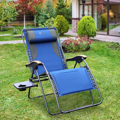 PORTAL Chaises Zero Gravity Chaises de patio inclinables et surdimensionnées, Fauteuil inclinable Zero Gravity entièrement rembourré avec table d'appoint, Chaise longue d'extérieur pliable avec appuie-tête réglable, Support 350 LBS Blue-1