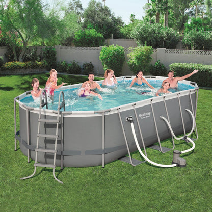 Bestway Power Steel 18' x 9' x 48" Oval Metal Frame Above Ground Outdoor Swimming Pool Set