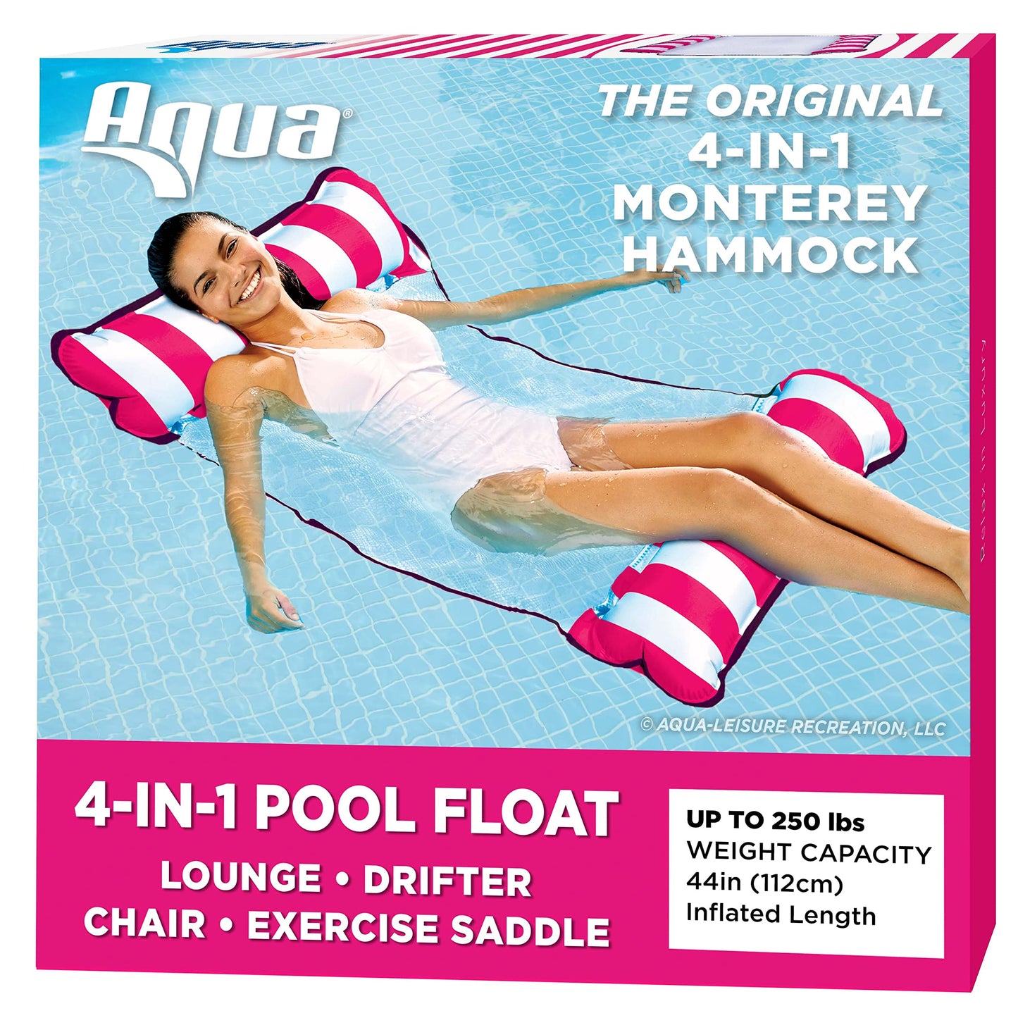 Aqua Original 4-in-1 Monterey Hammock Pool Float & Water Hammock – Multi-Purpose, Inflatable Pool Floats for Adults – Patented Thick, Non-Stick PVC Material – Pink Pink – Hammock