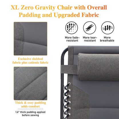 Sophia &amp; William XL Zero Gravity Chair avec massage (lot de 2), chaise longue inclinable à gravité surdimensionnée avec porte-gobelet gratuit, prend en charge 400 lb (gris) Lot de 2 gris-massage