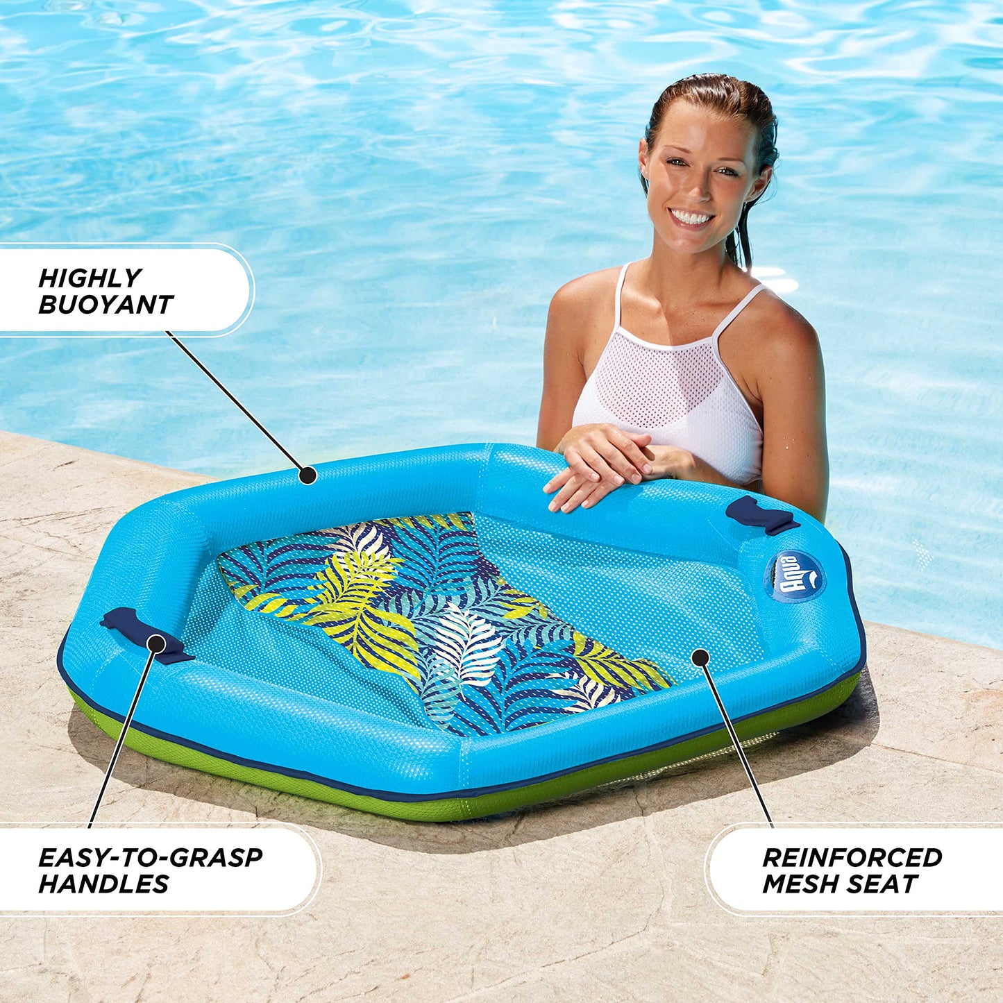 Aqua Pool Chair Float for Adults – Zero Gravity Pool Floats – Multiple Colors/Shapes/Styles – for Adults and Kids Floating Hex Pool Chair Blue Fern