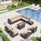 ALAULM 13 Pieces Patio Furniture Set with Fire Pit Table Outdoor Sectional Sofa Sets Outdoor Furniture - Sand