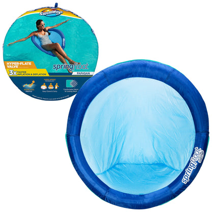 SwimWays Spring Float Papasan Chaise longue de piscine avec valve hyper plate, flotteur de piscine gonflable, bleu