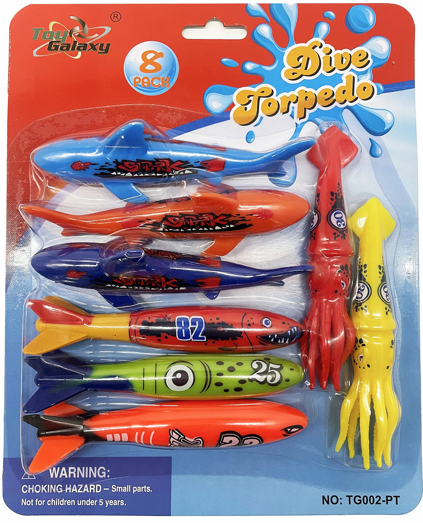 Pool Diving Toy Set for Kids, Practice Diving and Swimming, Underwater Sinking Torpedos, Sharks and Squids Multicolor Assorted