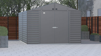 Arrow Shed Select 10' x 14' Outdoor Lockable Steel Storage Shed Building, Charcoal & AK600 Earth Anchor Kit, Steel-Stainless Shed Building + Anchor Kit