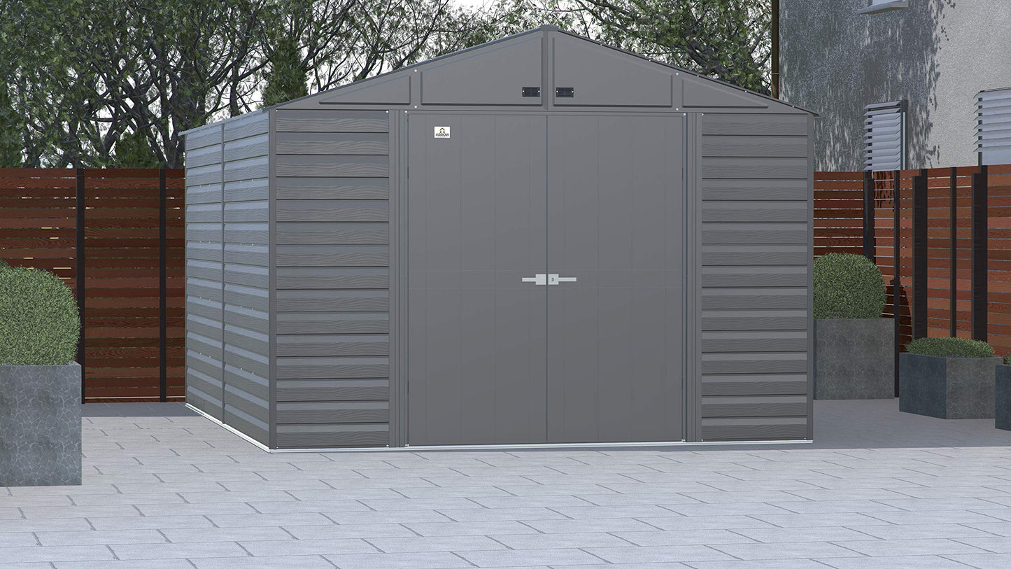 Arrow Shed Select 10' x 14' Outdoor Lockable Steel Storage Shed Building, Charcoal